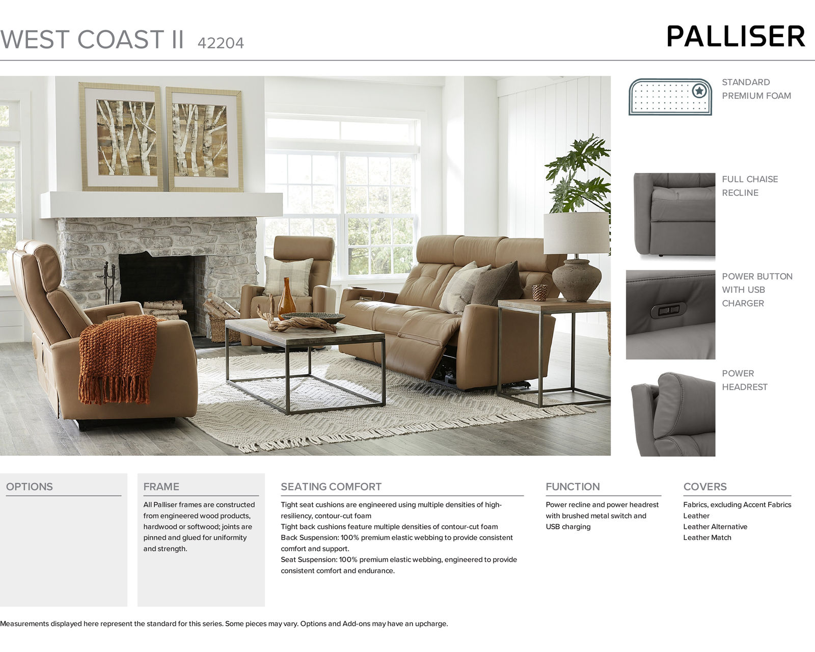 West Coast II 42204 Power Headrest Power Reclining Sofa (78") +50 fabrics