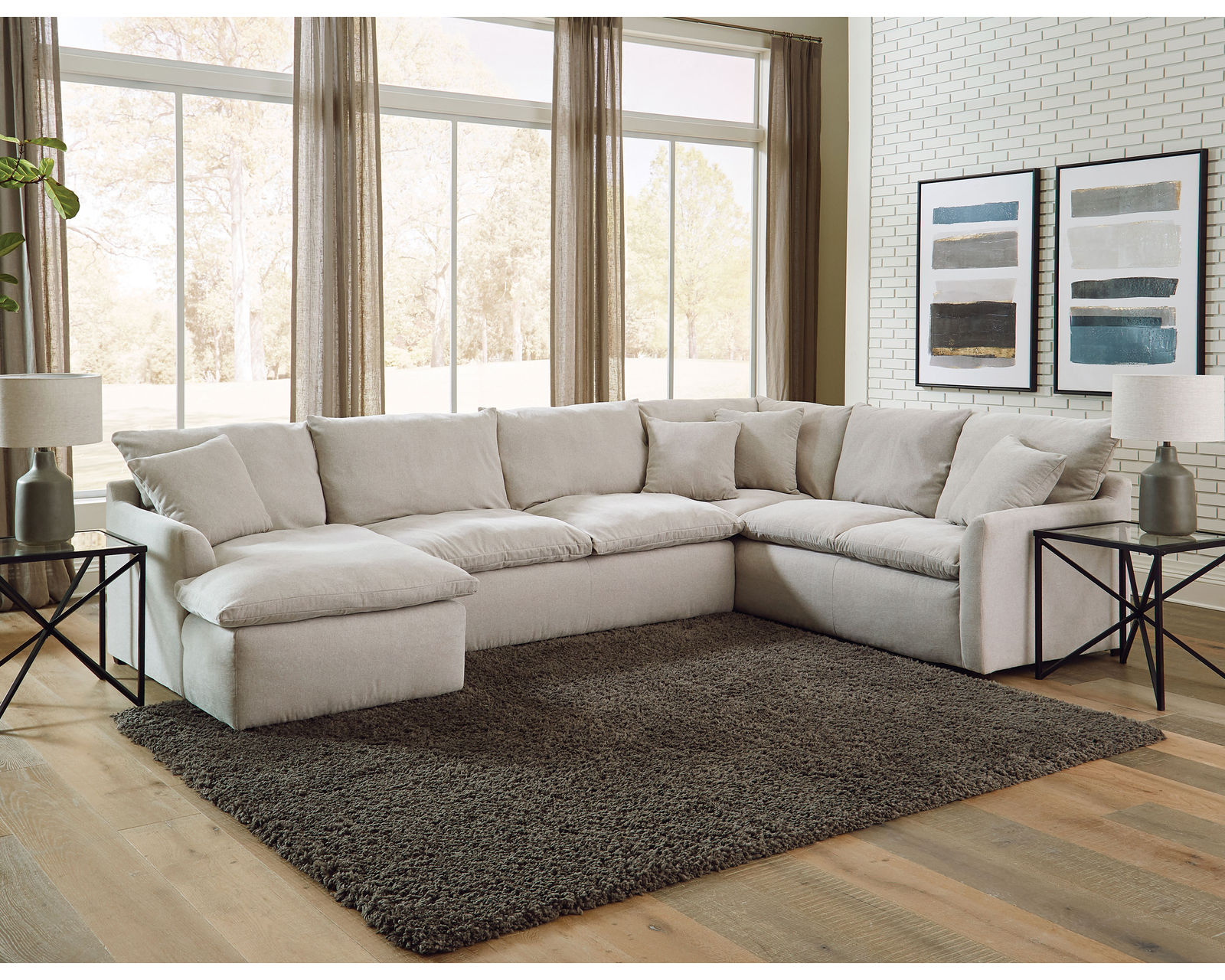 Harper 1345 Stationary Sectional (Relaxed living) - Layout F: Three Piece Sectional (Ottoman Available) 59" x 144" x 96"