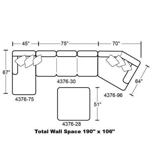 Layout I: Three Piece Sectional (Ottoman not included) 67" x 190" x 64"