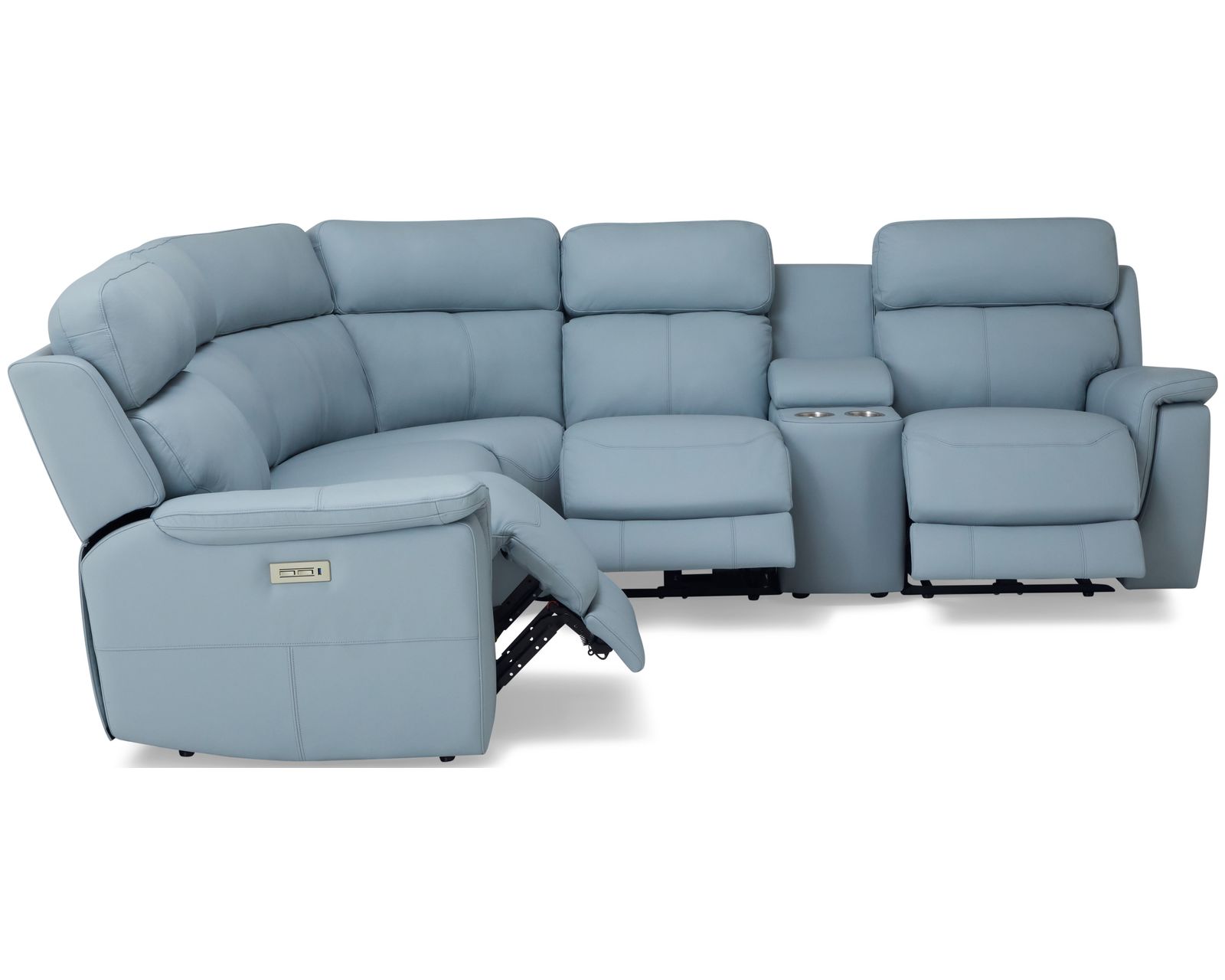 Henry 41051 Power Headrest Power Reclining Sectional (+100 leathers) - Layout C: Six Piece Sectional (2 recliners) 106" x 119" (armless power recliner available)