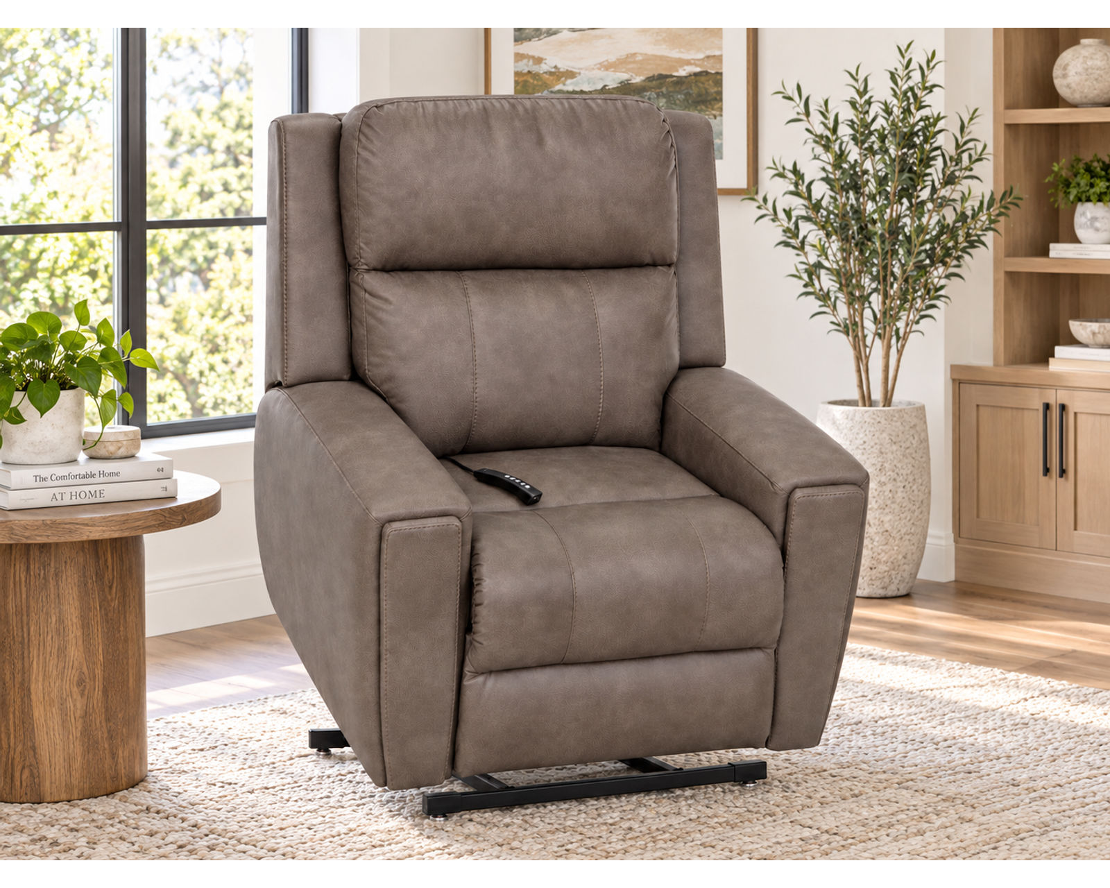 Arbor 449 Power Lift Recliner with Neori Air Massage & Side Storage - 350 Pounds (Lift. Recline. Massage. Recharge) - Shown in a Long Wearing Durable Polyester Fabric Color Pebble