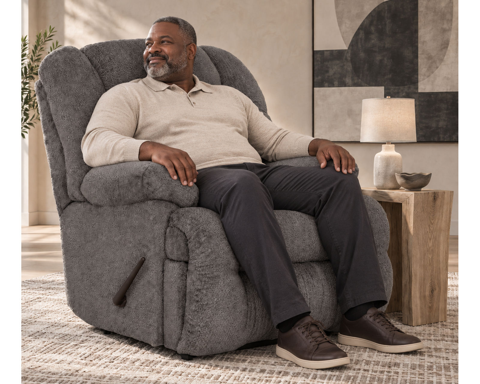 Everest 9517 500 lb. Oversized Big Man's Rocker Recliner (Built Bigger. Built Stronger. Built for Serious Comfort) 2 colors - Shown in a Long Wearing Durable Polyester Fabric Cement