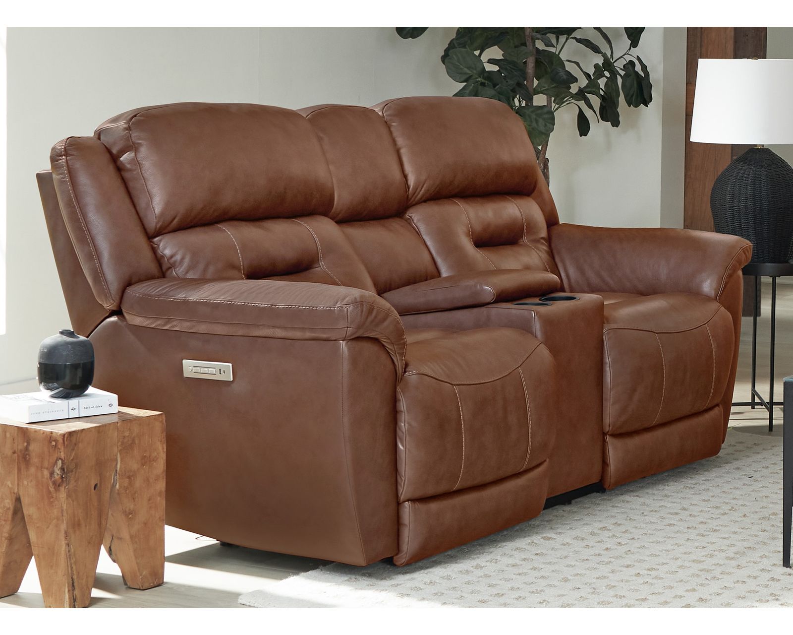 Contender 79" Leather Triple Power Console Reclining Loveseat (In stock) - Contender 79" Triple Power Console Reclining Loveseat