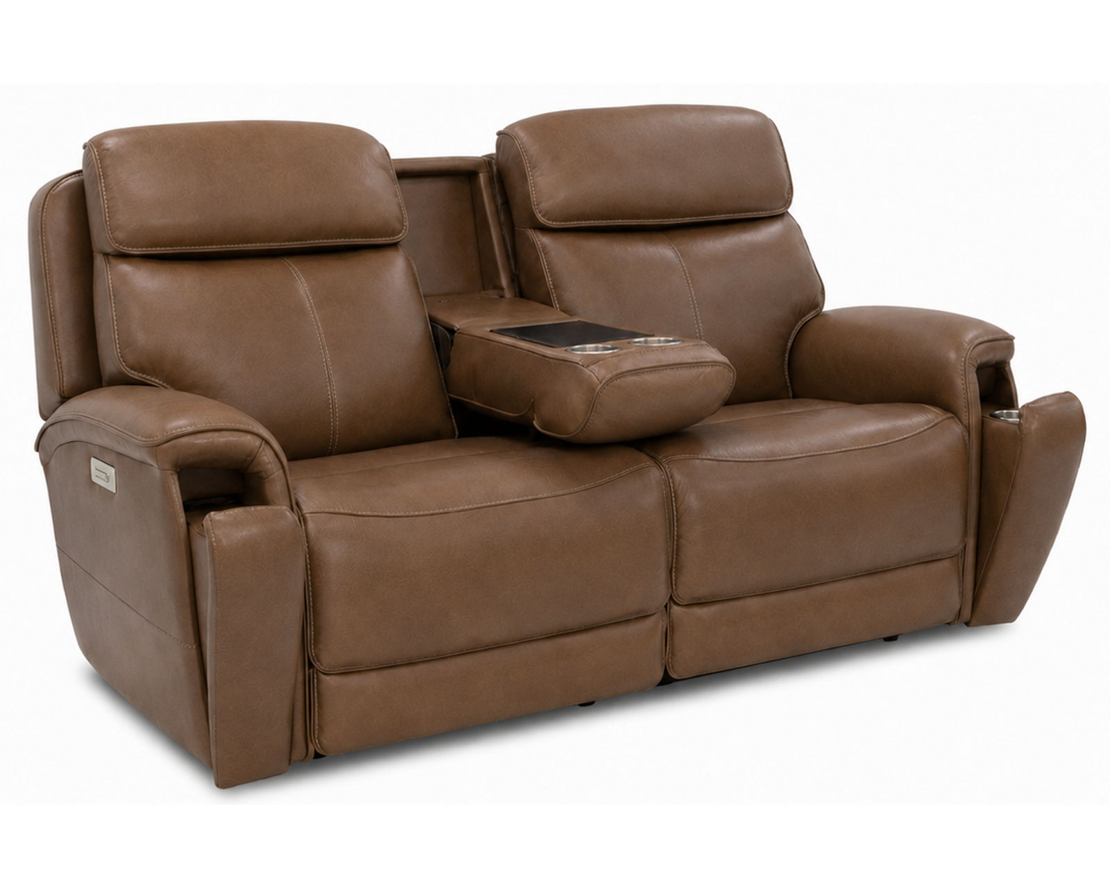 Walker 1580-70 Triple Power Leather Reclining 90" Sofa w/Drop down table (2 colors) - Center Dropdown Table Includes Metal Cupholders and Storage