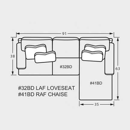 Layout D: Two Piece Sectional 91" x 63"