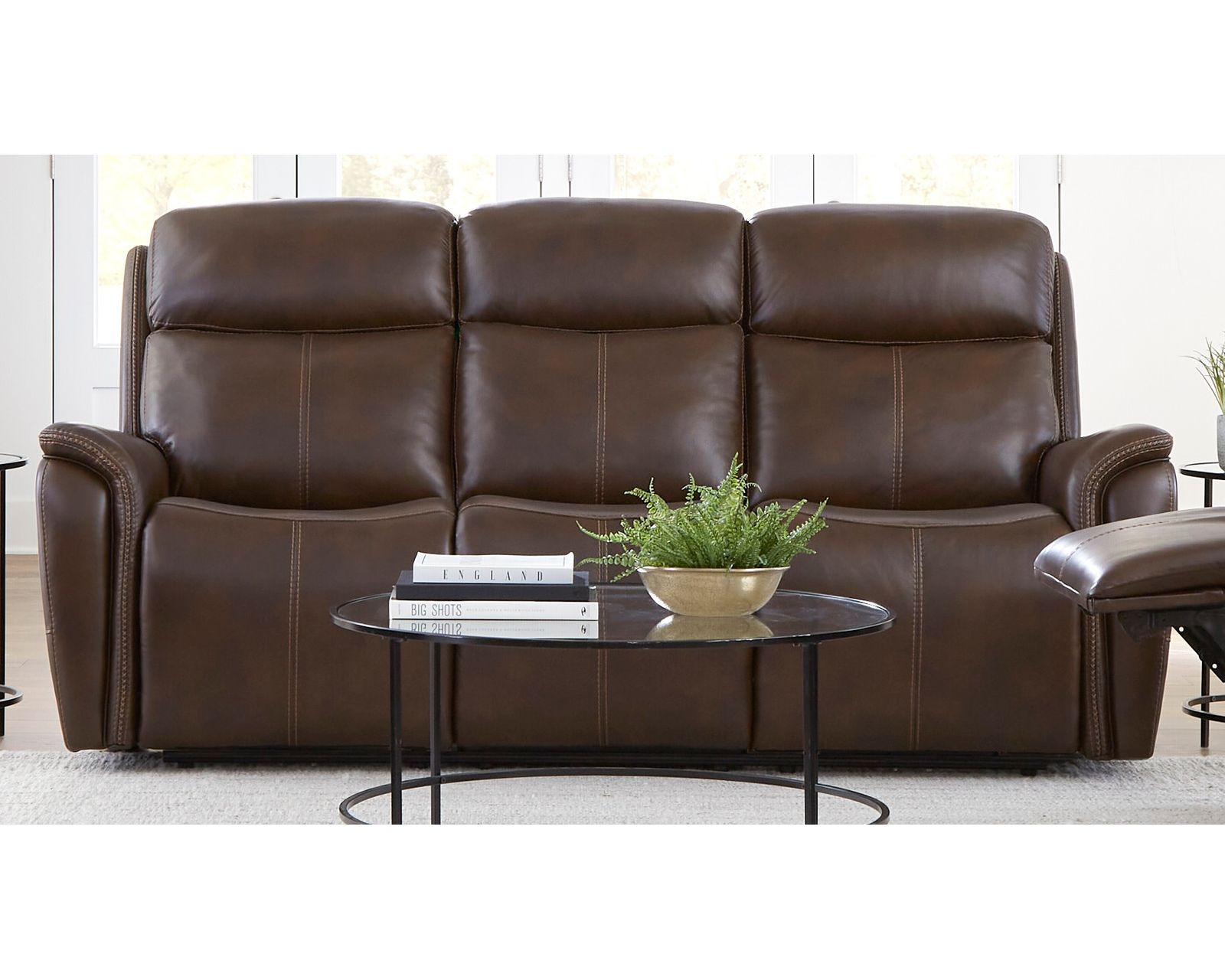 Cascade 83" Power Headrest Power Leather Reclining Sofa Auburn (In stock - Fast Shipping) - Cascade Power Headrest Power Reclining Sofa