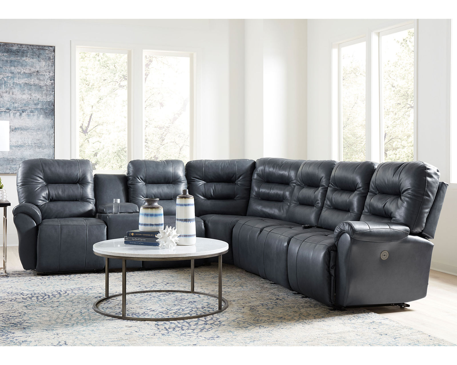 Unity Leather Reclining Sectional (+40 leathers) - Layout E: Seven Piece Reclining Sectional 112" x 121" (3 recliners)