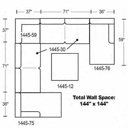 Layout F: Five Piece Double Chaise Sectional 144" x 144" (Ottoman Available)