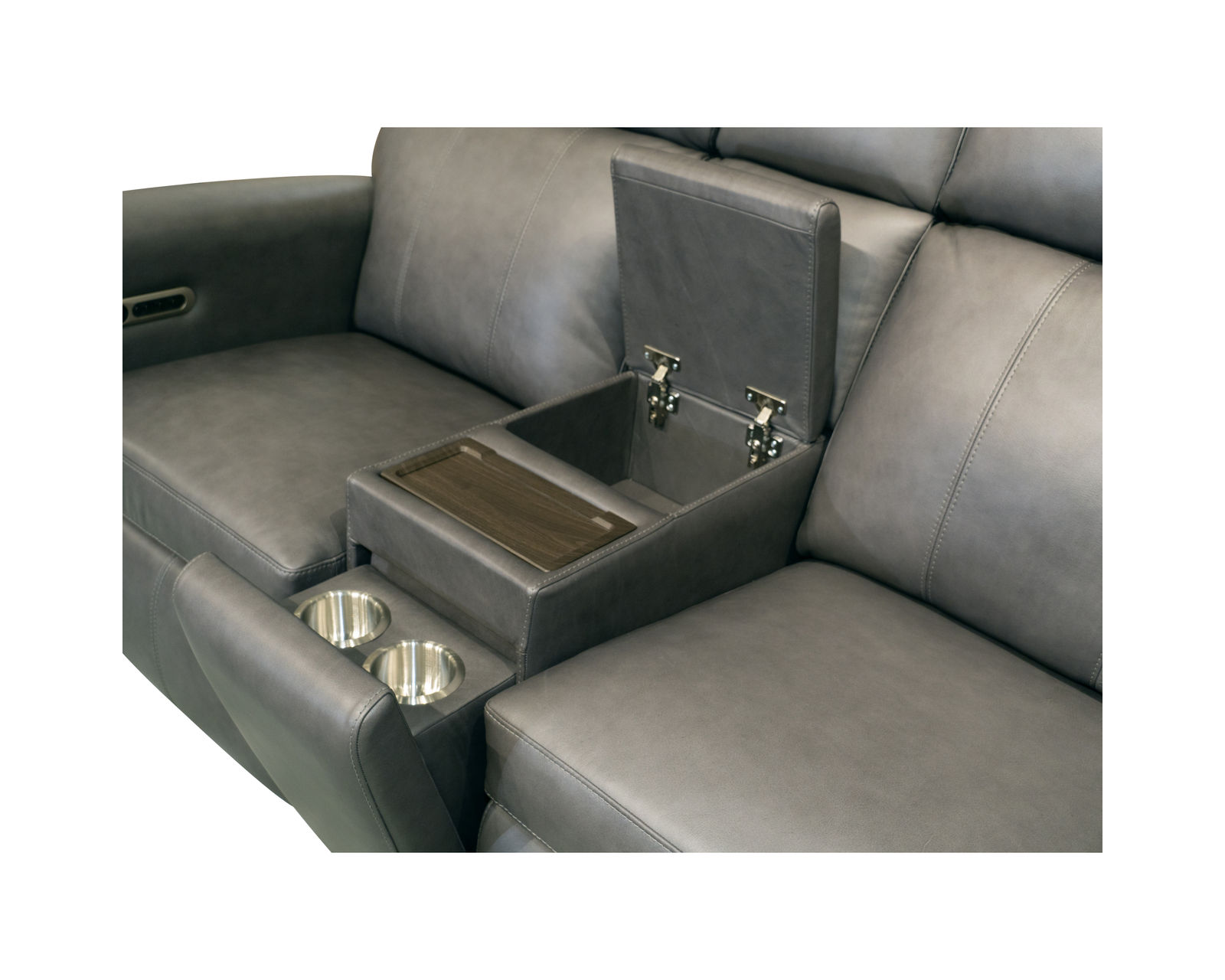 Wyatt 1596 Triple Power Reclining Console Loveseat 705-02 (74") 2 colors - In stock - The center console includes a storage, USB and Pop Out Cupholders
