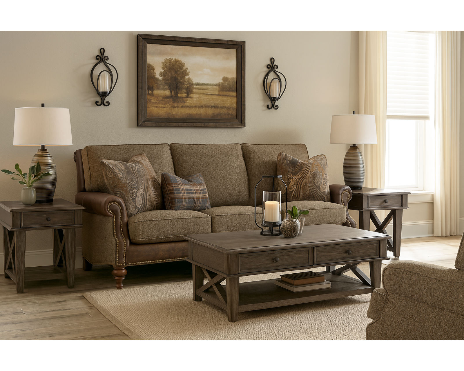 Timberline LF7482 Leather and Fabric Sofa (89") - Timberline LF7482 Leather and Fabric Sofa