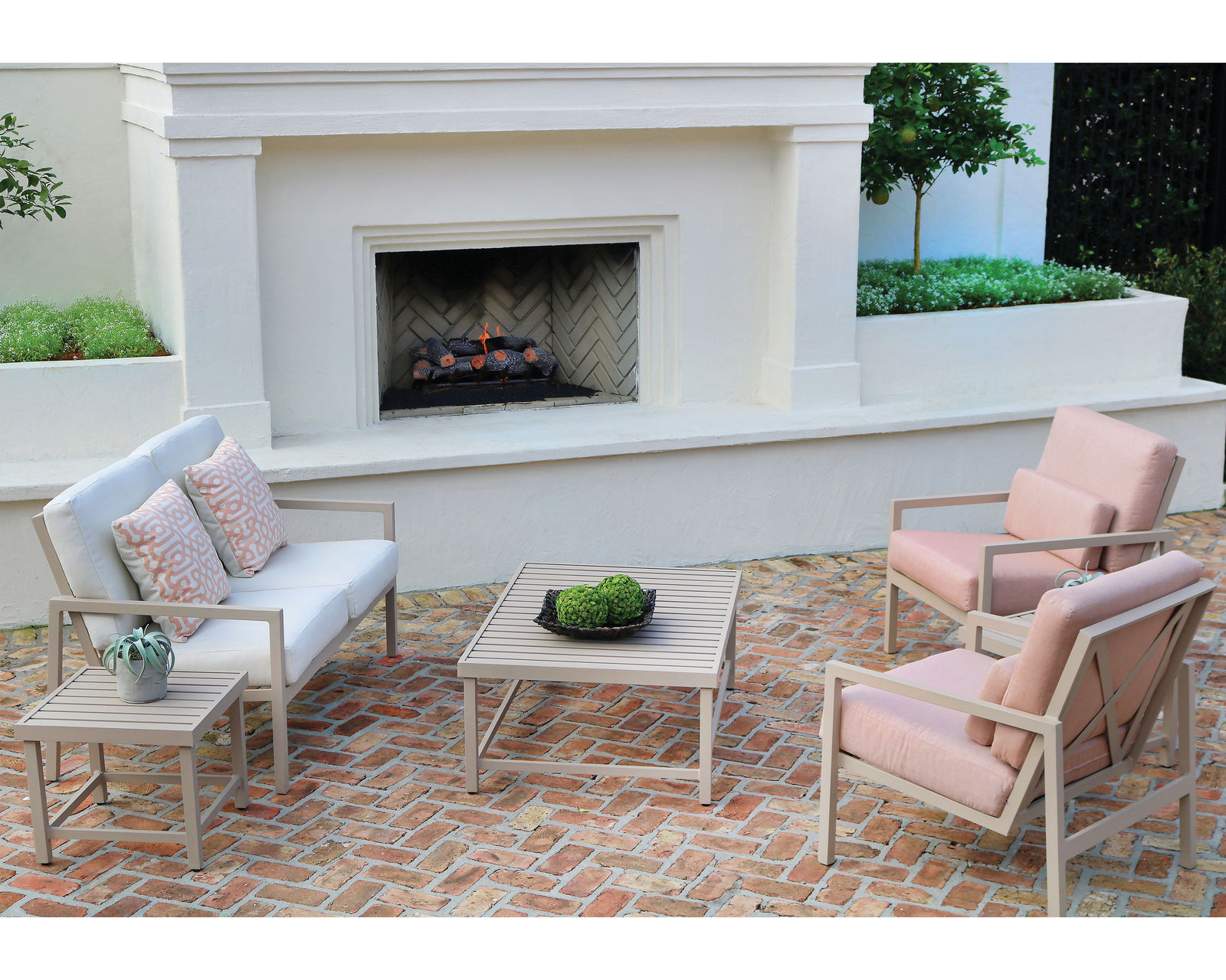 Cypress Cushion Lounge Chair (110 fabrics - 8 metal finishes) - Artisan Square End Table and Rectangular Cocktail Table