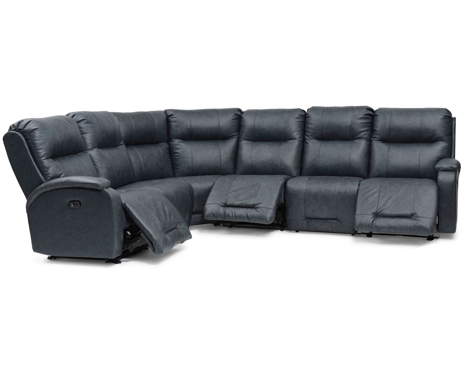 Maverly Leather Reclining Sectional (+46 leathers) - Layout E: Six Piece Reclining Sectional 101" x 125" or 125" x 101" (reversible) 2 recliners