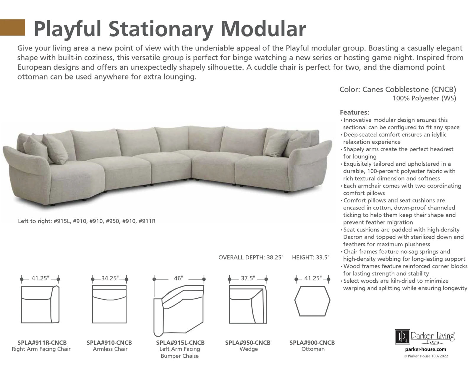 Playful 5 Piece Stationary Sectional (On Sale) In stock - Fast shipping
