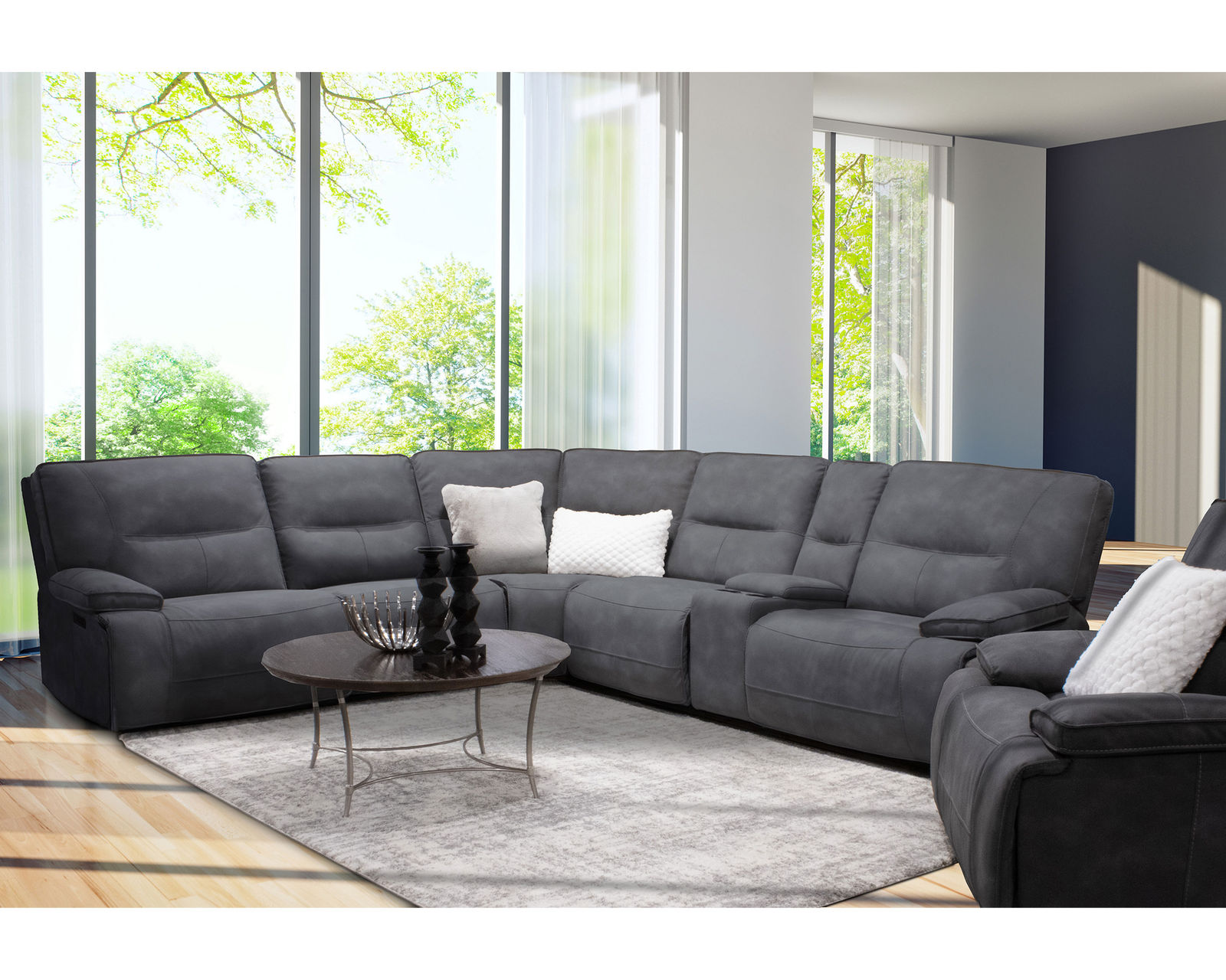 Gladiator Zero Gravity Power Headrest Power Reclining Sectional Cobalt (In stock - Fast shipping) - Layout B: Six Piece Reclining Sectional 120" x 133"