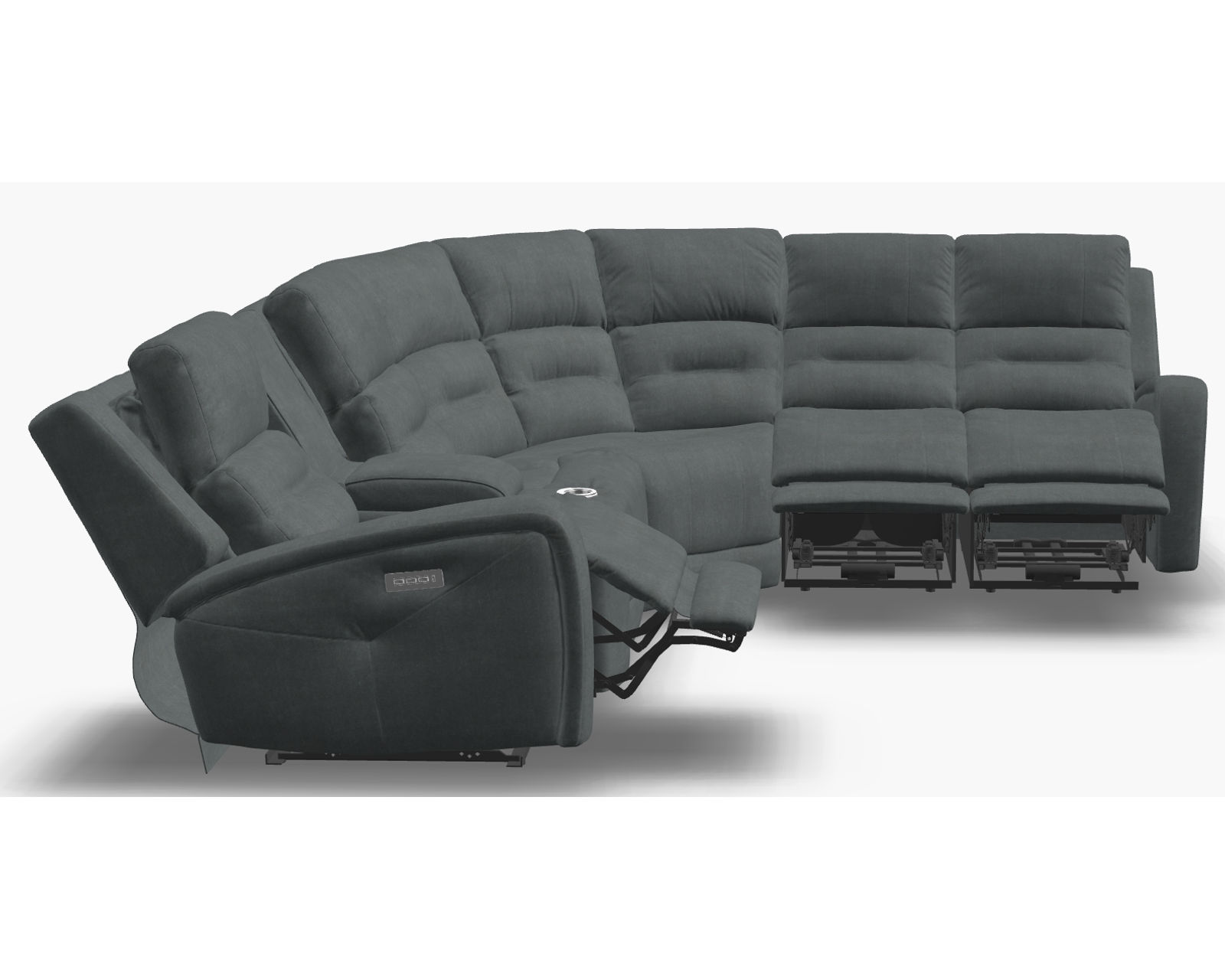 Washington 41067 Power Headrest Power Reclining Sectional (+50 fabrics) - Layout D: Six Piece Sectional 120" x 107" (3 recliners)