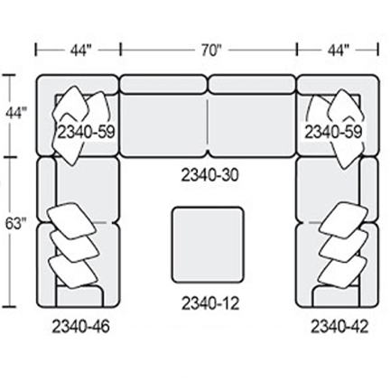 Layout G: Five Piece Sectional 107" x 148" x 107" (ottoman available)