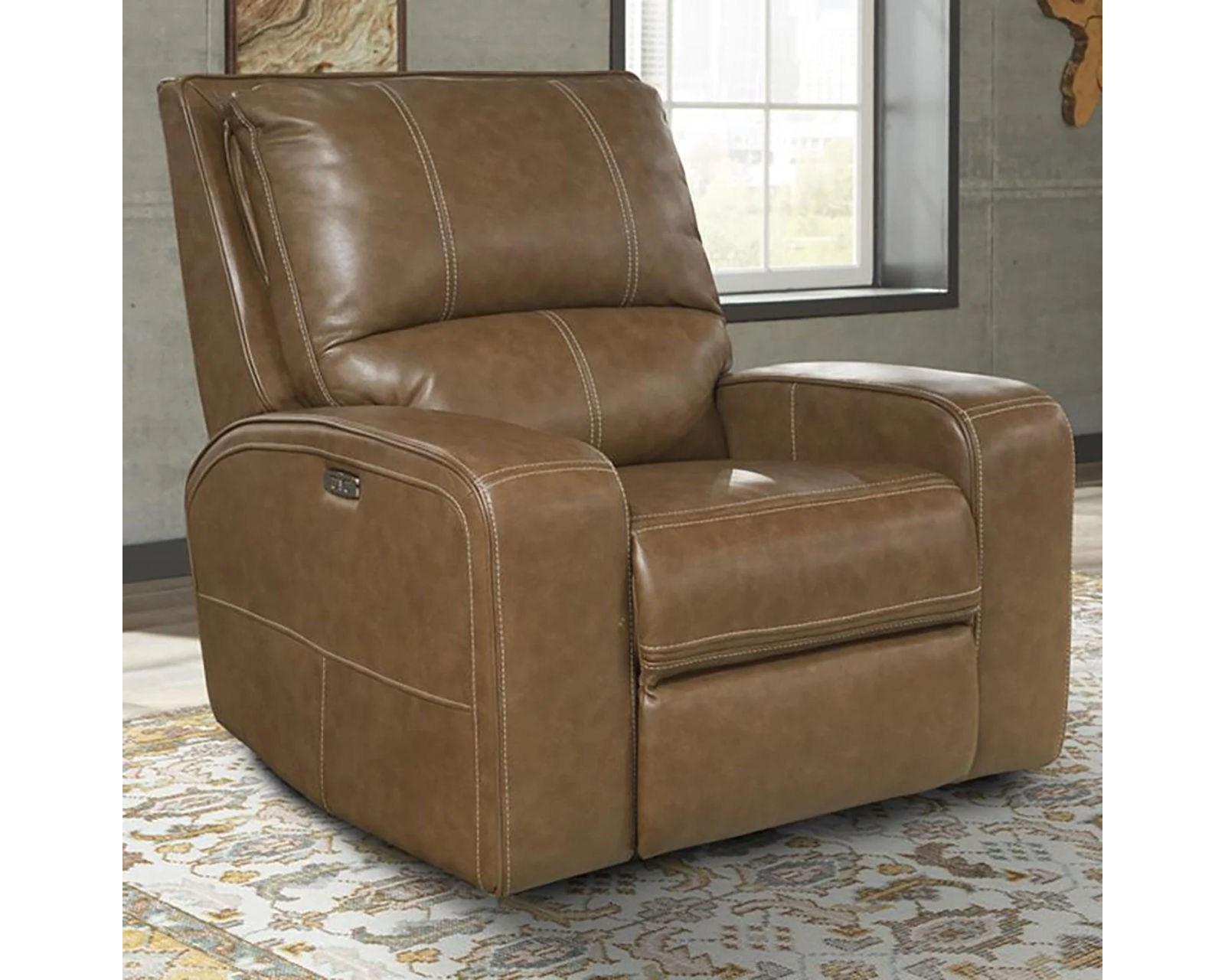 Swift Power Headrest Power Recliner Leather Bourbon (In stock - Fast shipping) - Swift Bourbon Leather Power Recliner with Power Headrest
