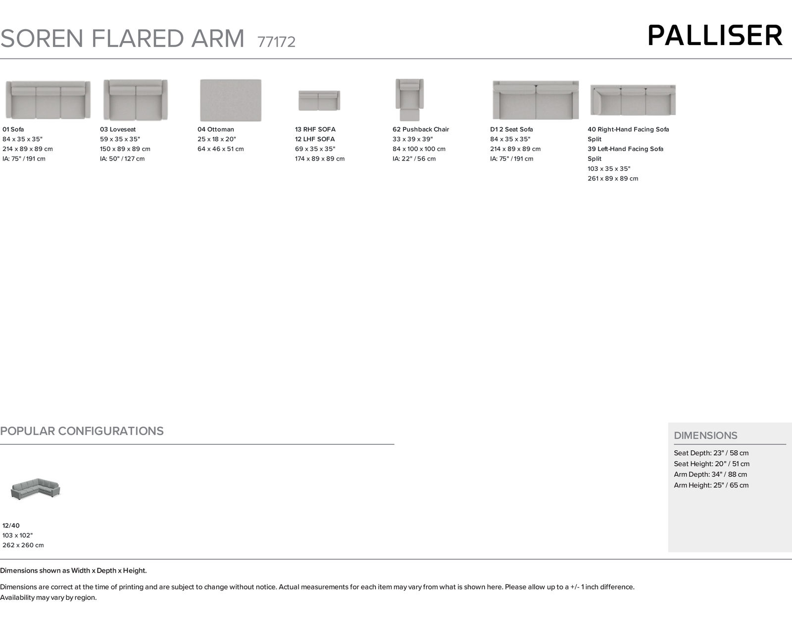 Soren 77172 Flared Arm Sofa (84") +50 fabrics