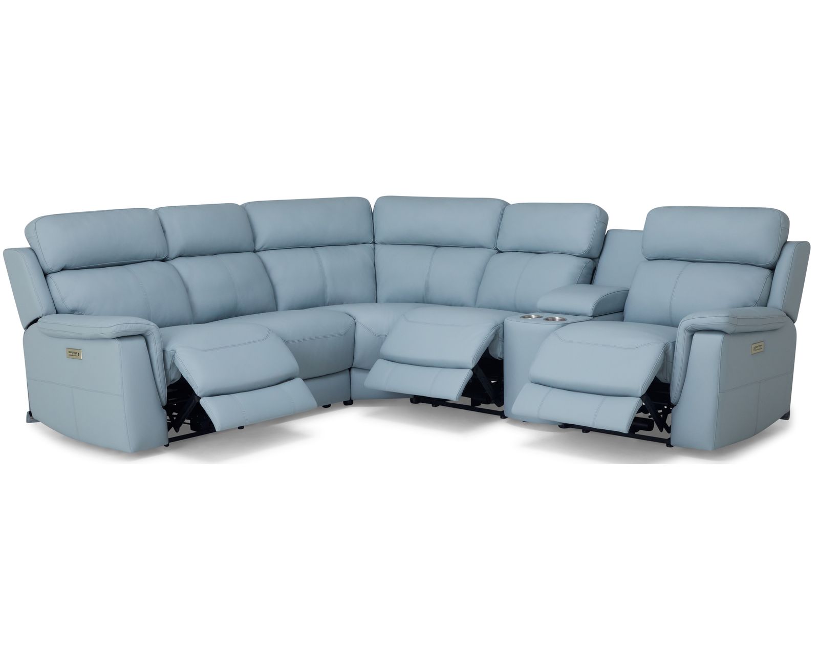 Henry 41051 Power Headrest Power Reclining Sectional (+100 leathers) - Layout C: Six Piece Sectional (2 recliners) 106" x 119" (armless power recliner available)