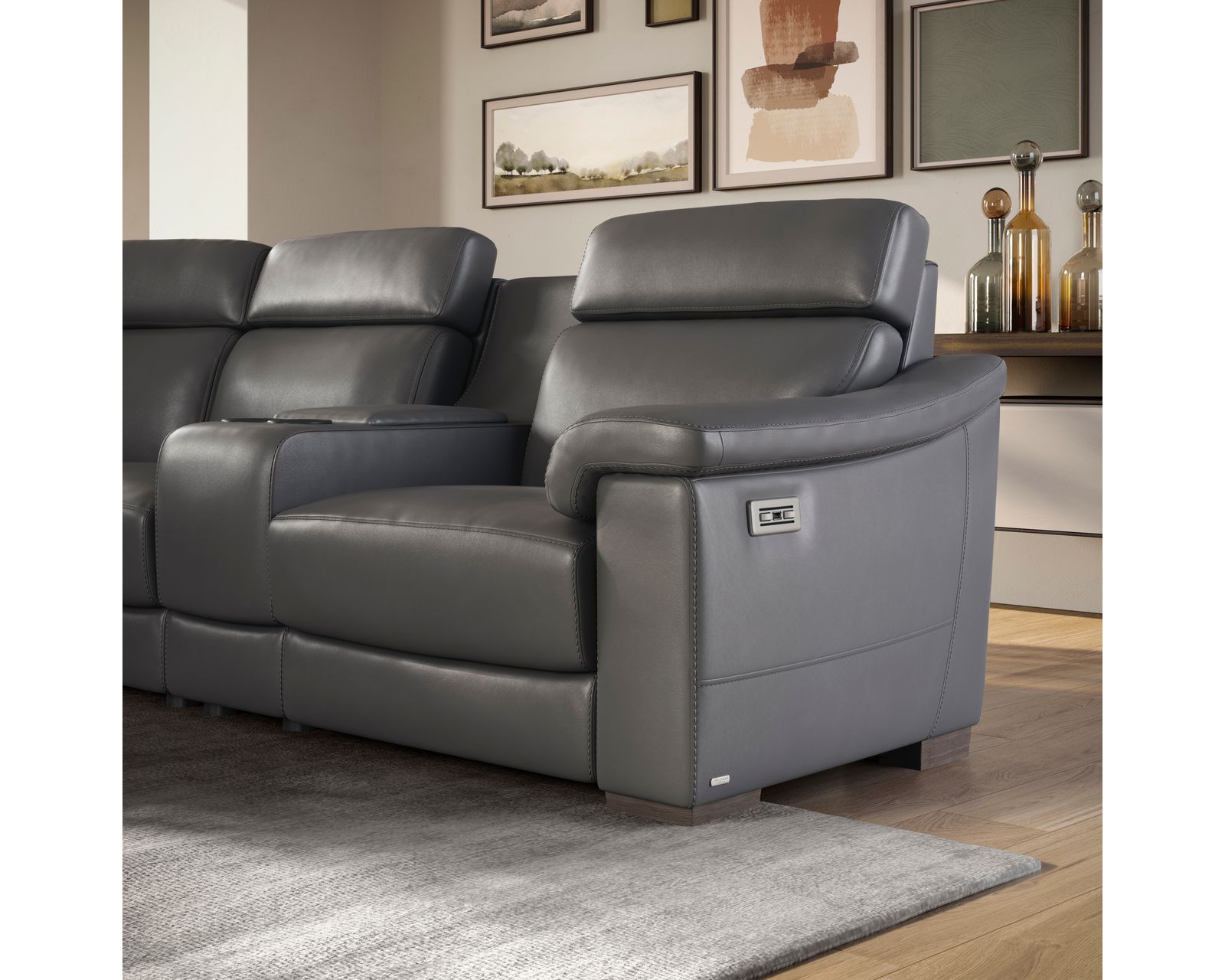 Giulivo C115 Power Headrest Power Reclining Sectional (+50 leathers) - Add the Giulivo Entertainment Console to Any Sectional