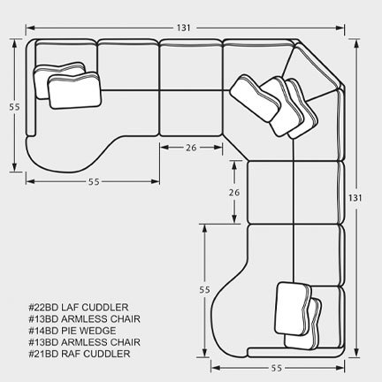 Layout H: Five Piece Sectional 55" x 131" x 131"