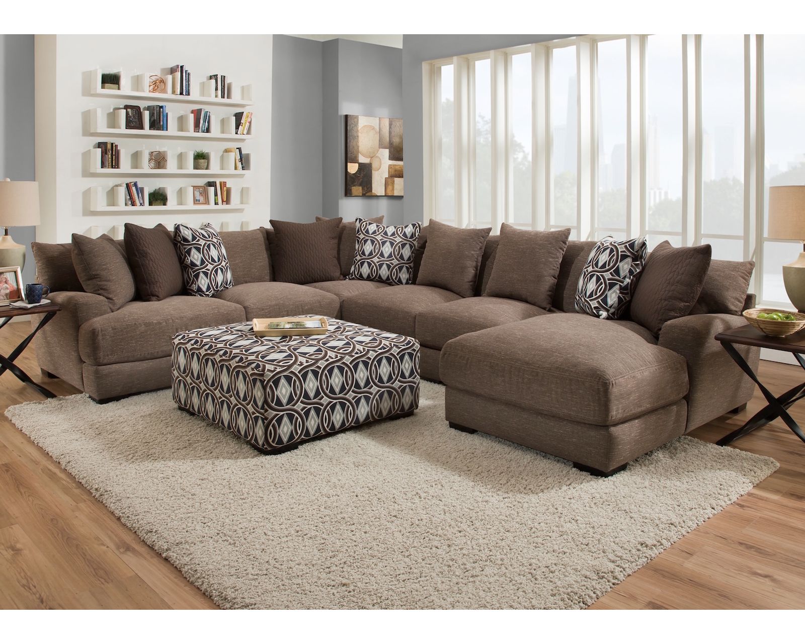 Cadet 808 Chaise Stationary Sectional (Pillows Included) - Sectional Layout G: Large Scaled