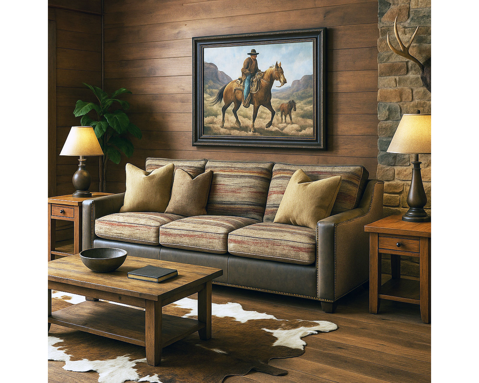 Lincoln LF7029 Leather and Fabric Sofa (93") - Lincoln LF7029 Leather and Fabric Sofa (93")