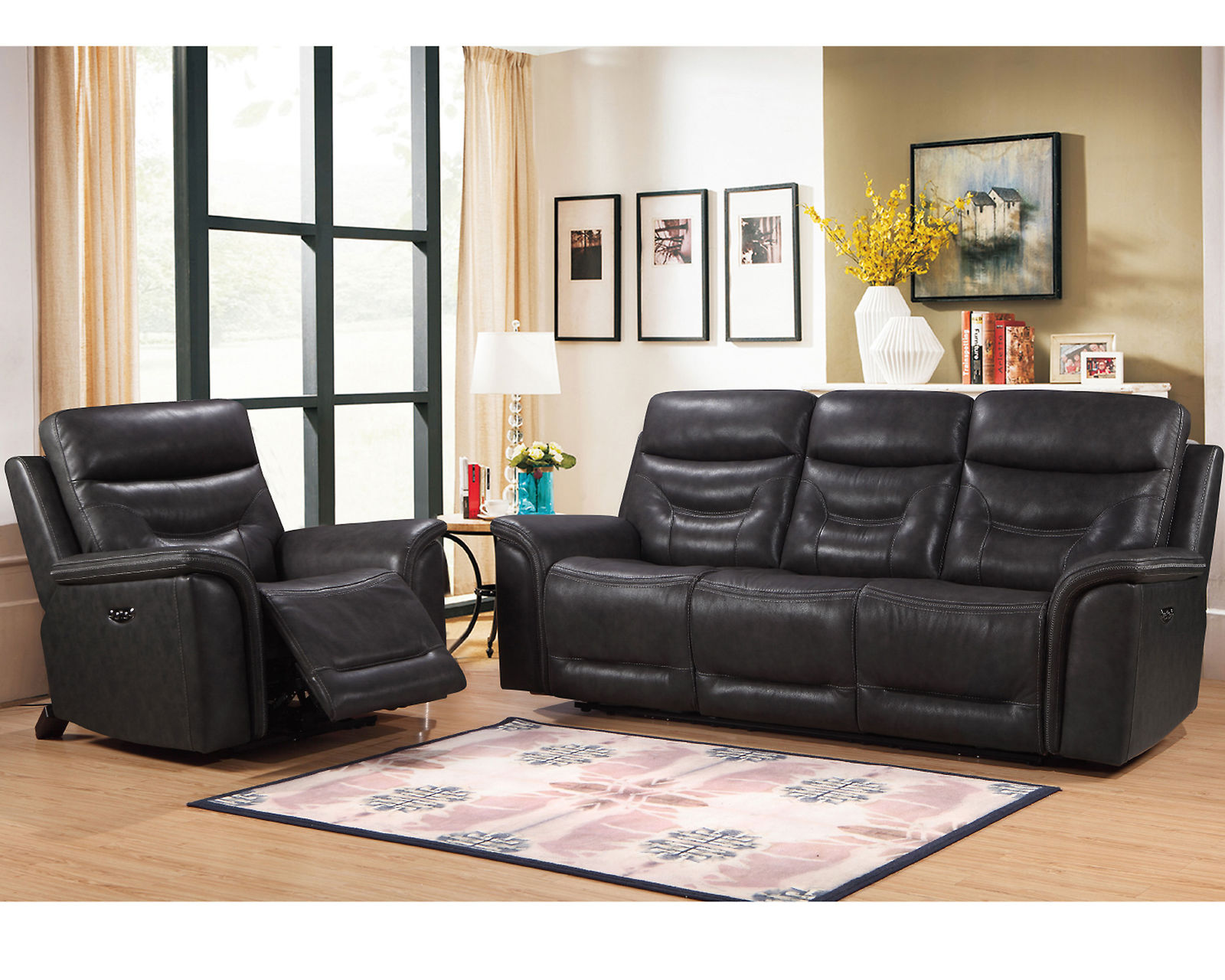 Bullard Leather Power Headrest Power Reclining Sofa