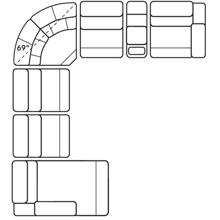 Layout E: Seven Piece Reclining Sectional 142" x 125" (2 recliners)