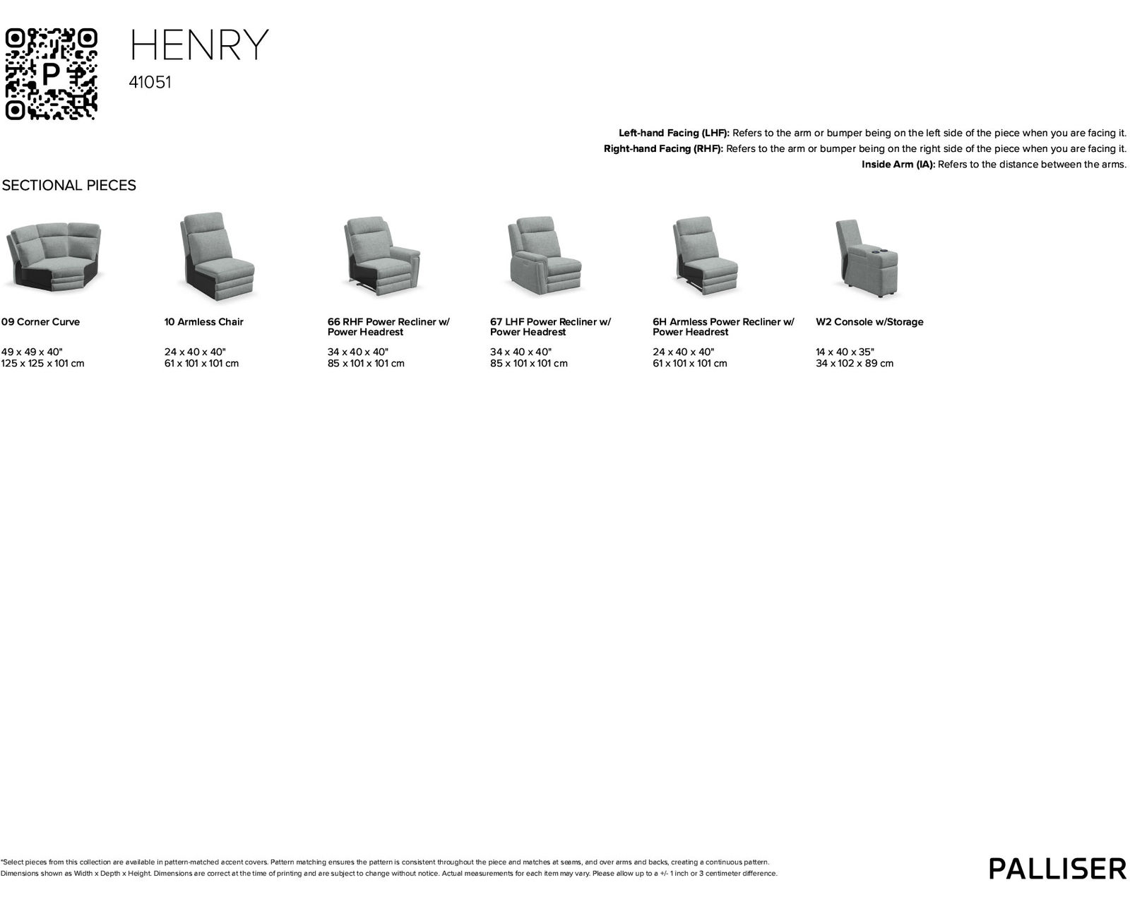 Henry 41051 Power Headrest Power Reclining Sectional (+50 fabrics)