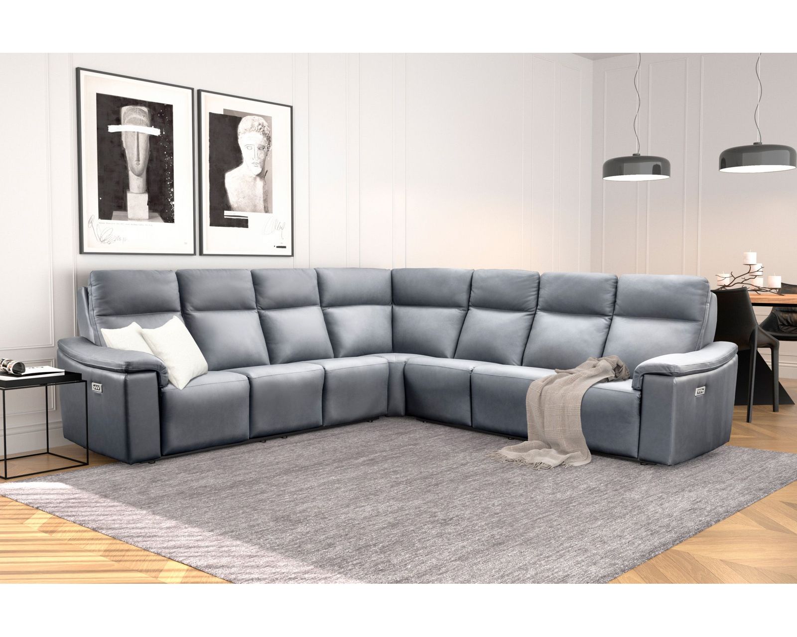 Kayce 4033 Power Headrest Power Reclining Sectional (standard and wide seat widths) +140 leathers - Layout I: Seven Piece Reclining Sectional 121" x 121" (four recliners)