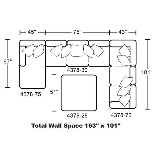 Layout E:  Three Piece Sectional (Ottoman Not Included) 67" x 163" x 101: