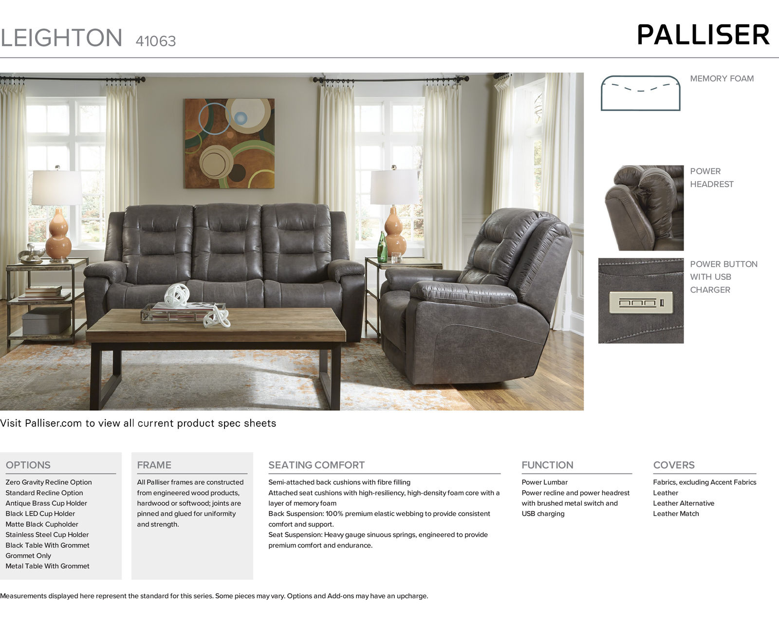 Leighton 41063 Power Headrest Power Reclining Sofa (86") +100 leathers
