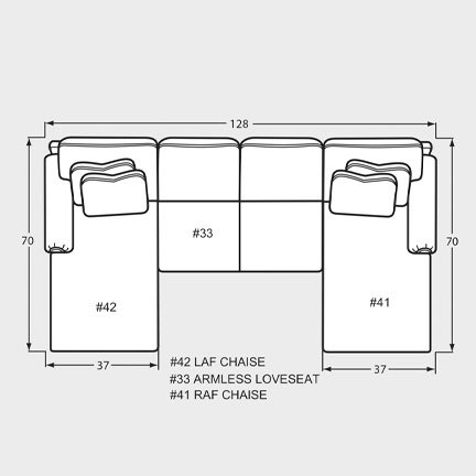 Layout A: Three Piece Setional 70" x 128' x 70"