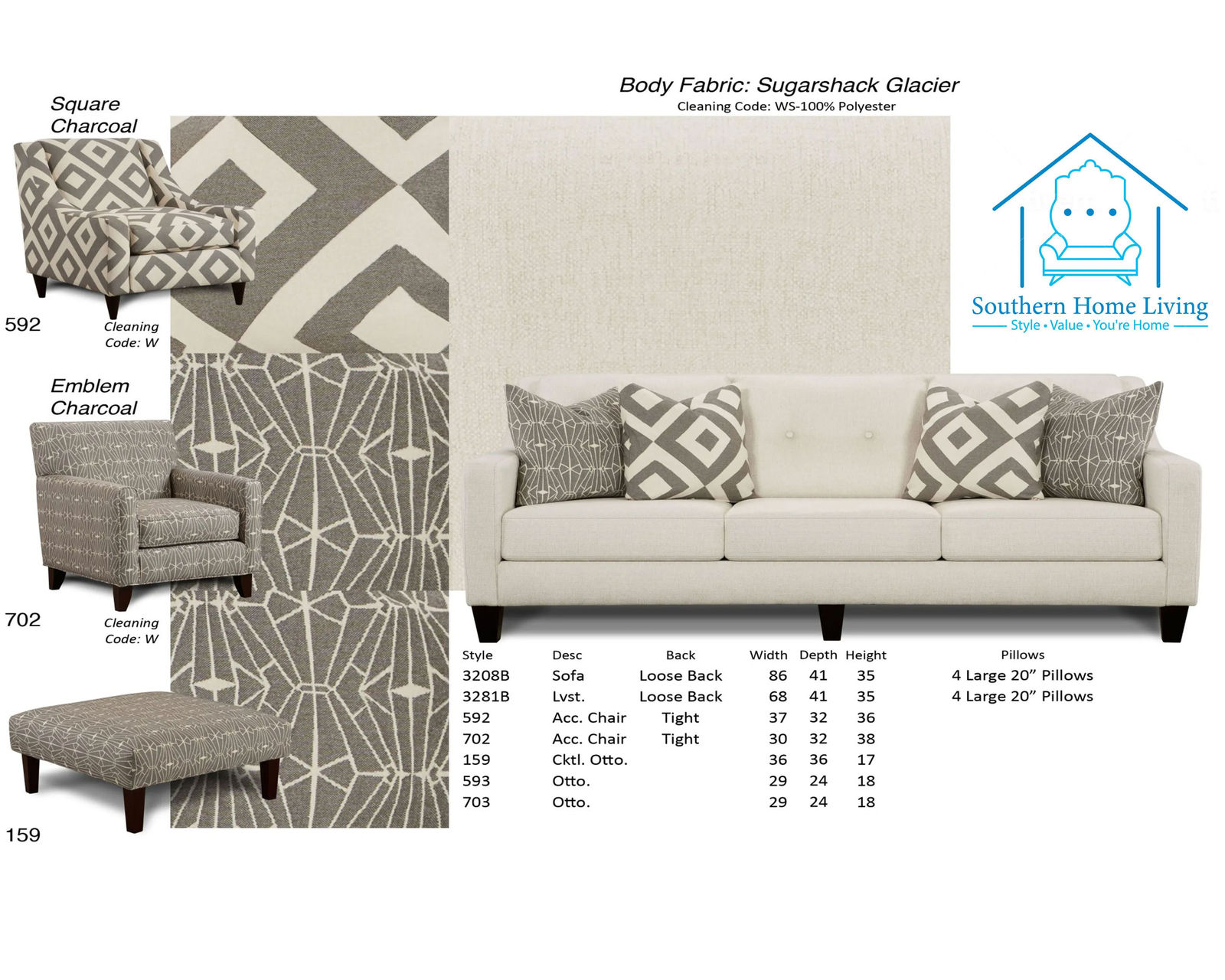 Sugarshack Glacier 86" Sofa  (Includes Pillows)