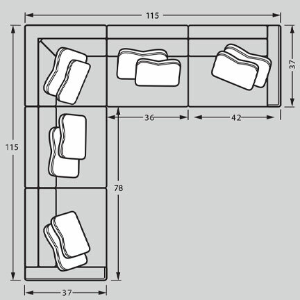Layout F: Five Piece Sectional 115" x 115"