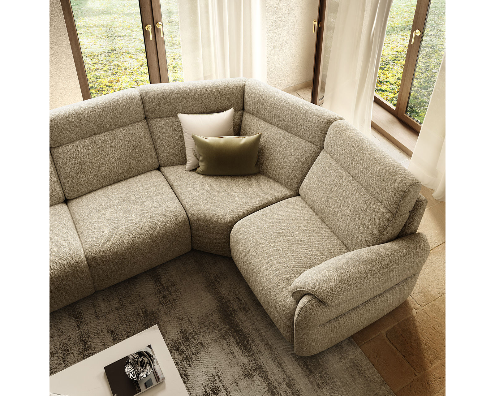 Houston C280 Zero Gravity Power Headrest Power Reclining Sectional (+50 leathers) - Layout D: Four Piece Reclining Sectional 95" x 117" (1 recliner)