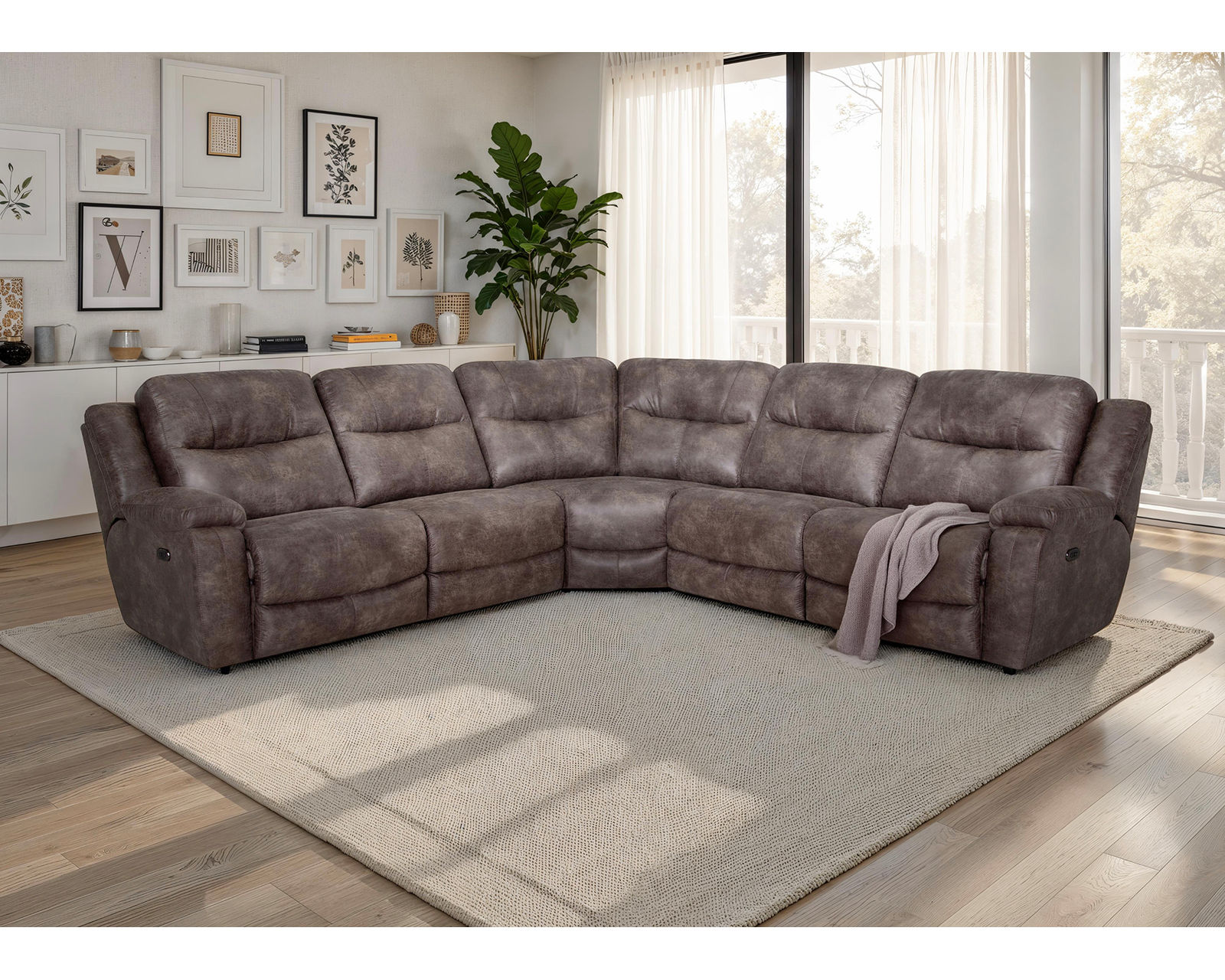 Emerson 689 Modular Power Headrest Power Reclining Sectional (Power Reclining Comfort. Modular Freedom. Designed Around You) - Layout A: Five Piece Sectional 128" x 128" (2 recliners)