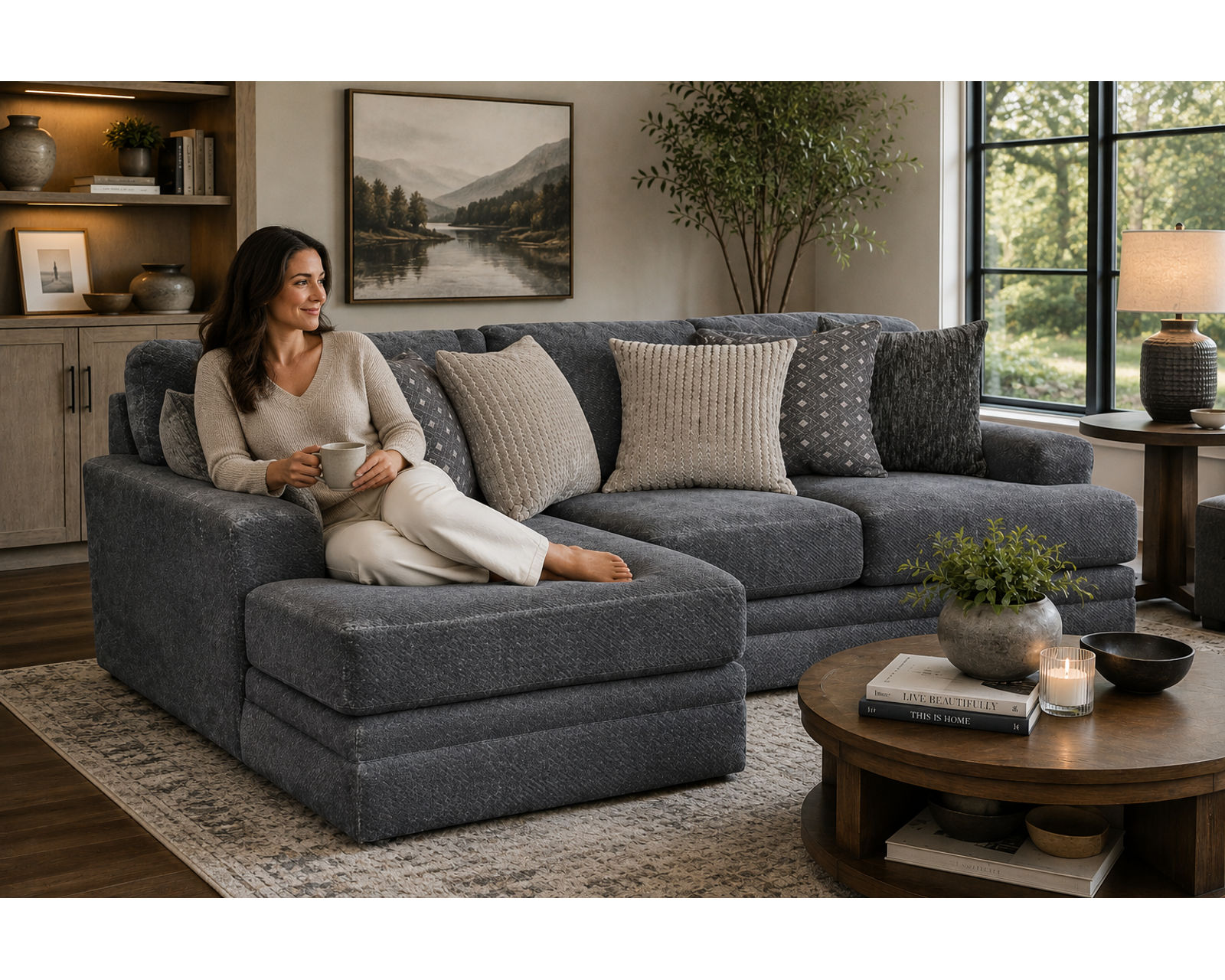 Mammoth Sectional (15 Pieces Available) 2 colors - includes all pillows - Layout E: Three Piece Sectional 67" x 120"
