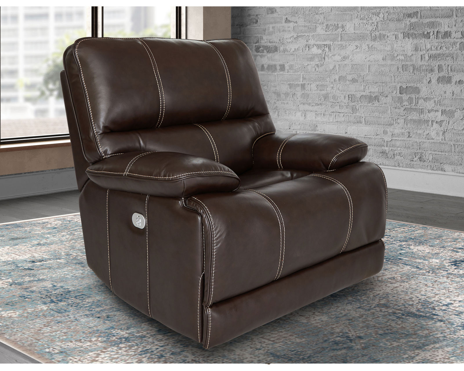 Shelby Power Headrest Power Reclining Sectional in Cabrera Cocoa (Leather like fabric) - Shelby Power Headrest Power Recliner