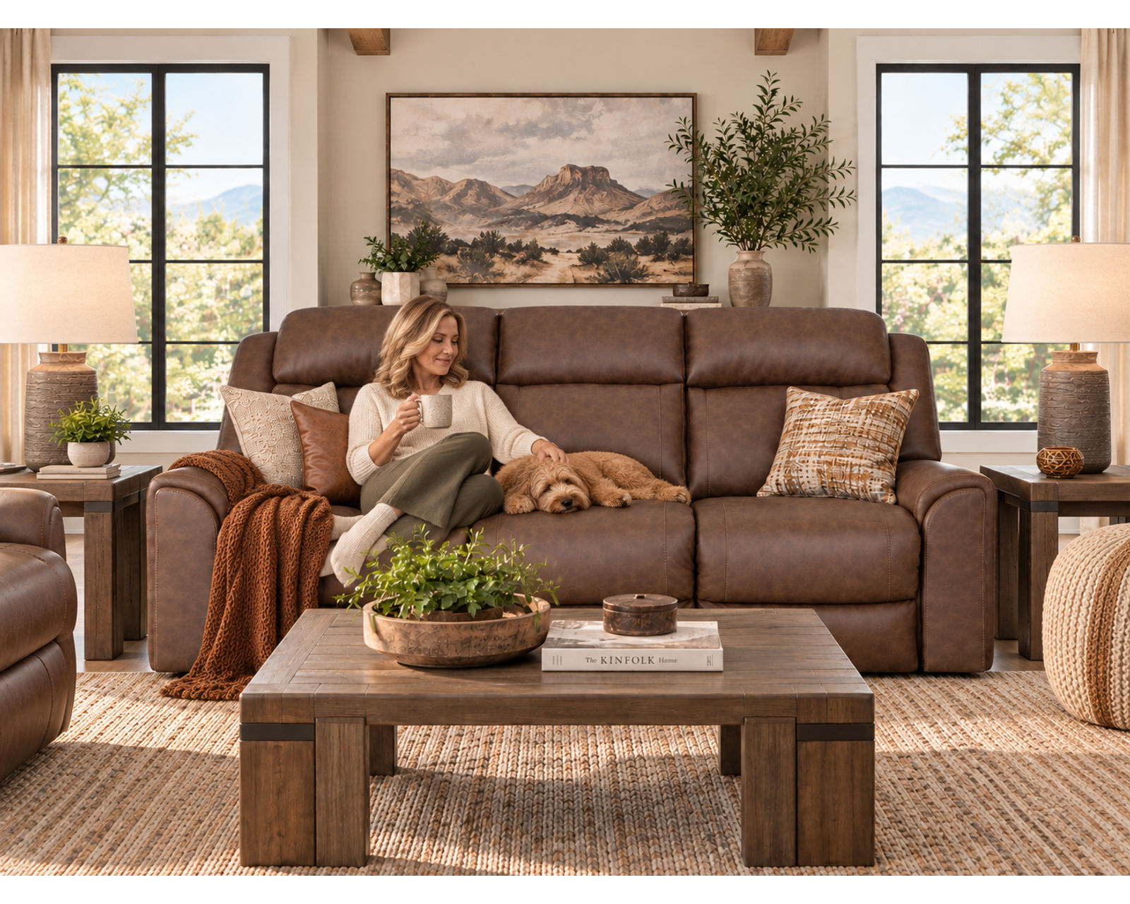 Parker 91" Reclining Sofa with Drop-Down Table & Cupholders Brown (Refined Style. Personalized Comfort. Available Neori™ Air Massage) - Motion Made for Real Life.