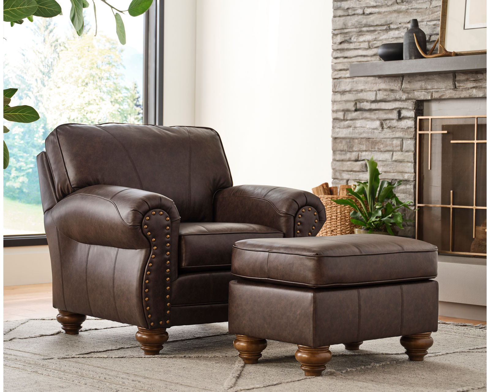 🎣 Noble 83" Leather Sofa - Noble Leather Chair and Ottoman