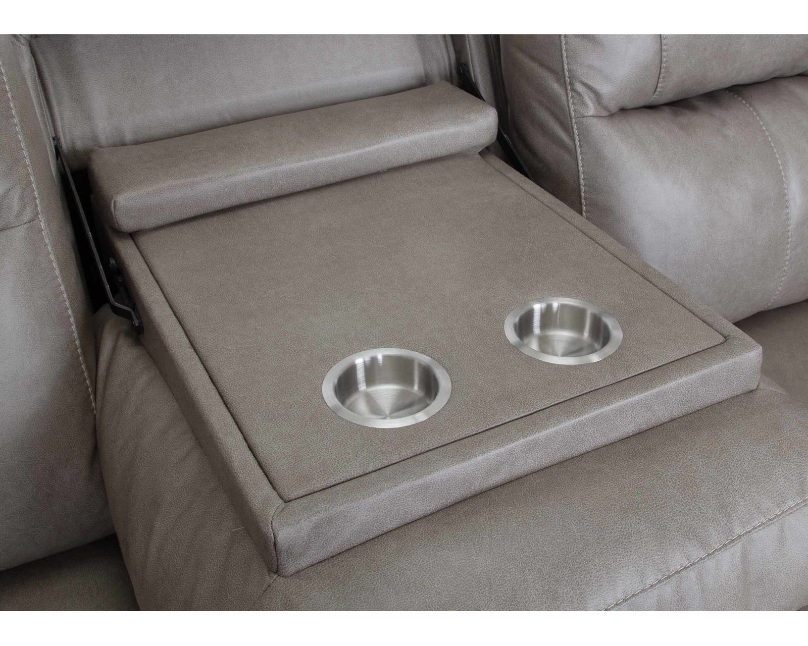 Culver 90" Reclining Sofa with Drop-Down Table & Cupholders Sterling (Leather-Look Style. Plush Comfort. Designed Around the Way You Relax) - Includes Center Drop Down Table with Metal Cupholders