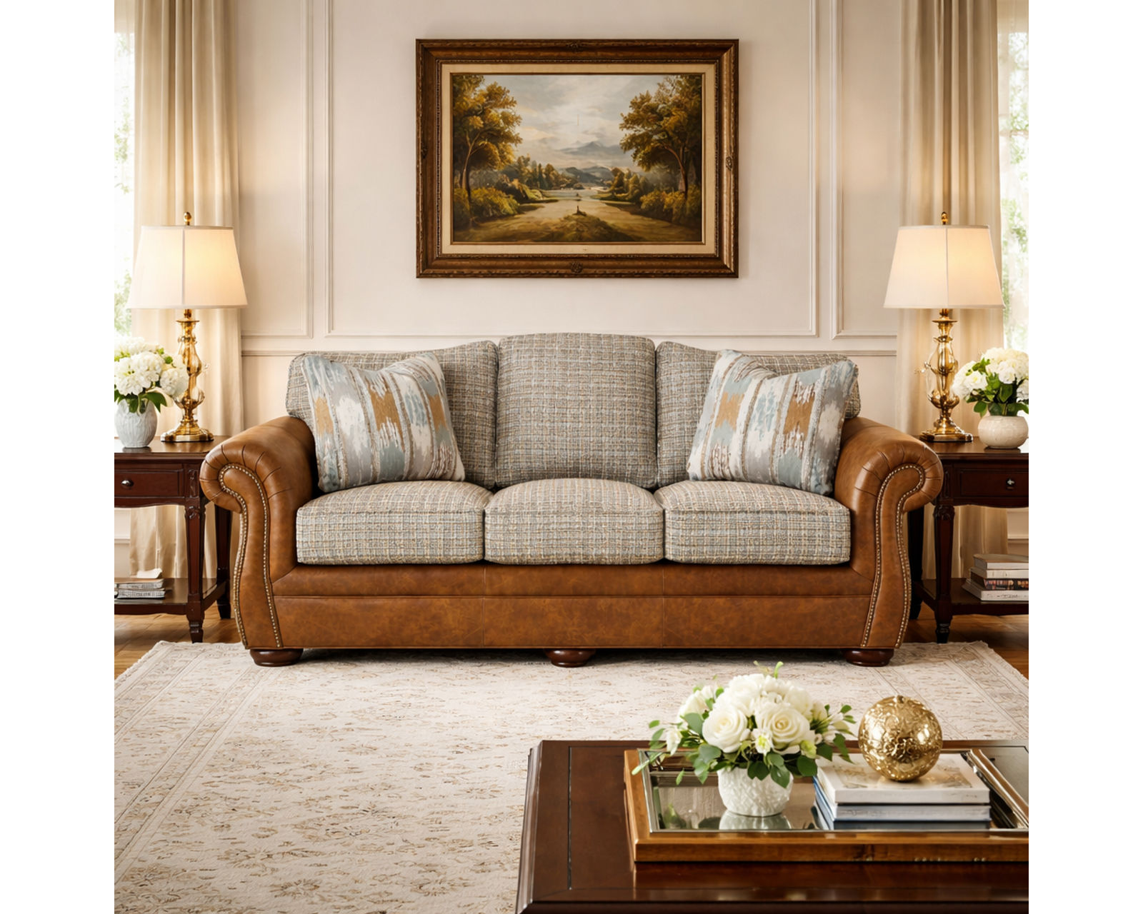 Grandover 2685 Leather/Fabric Sofa 92" (+40 leathers +100 fabrics) - Grandover 92" Leather Fabric Sofa