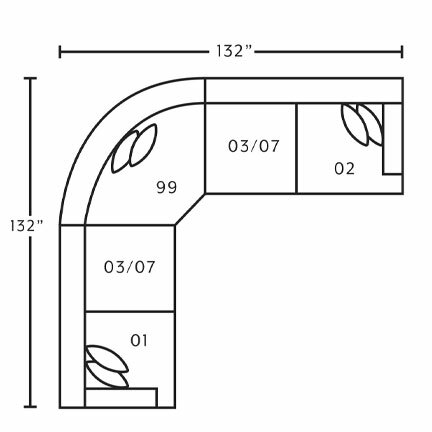 Layout A: Five Piece Reclining Sectional 132" x 132" (2 Recliners)