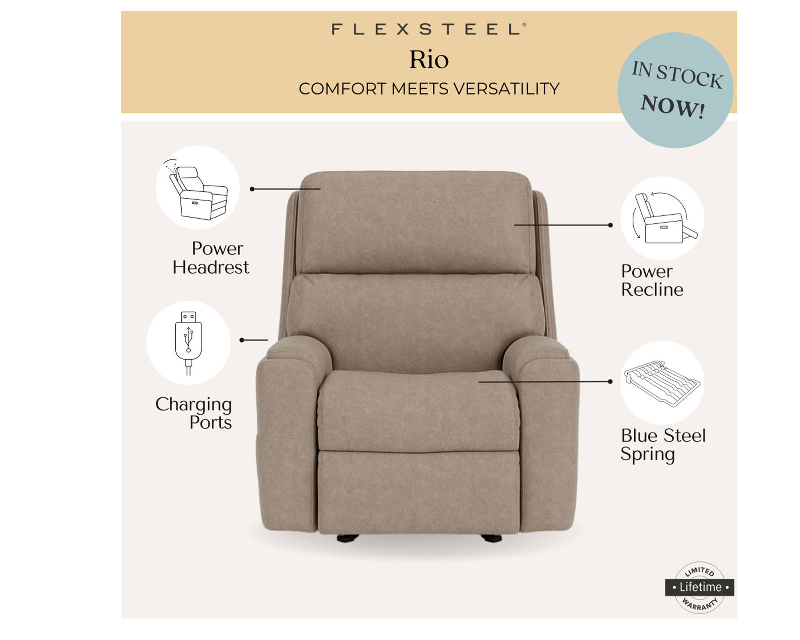 Rio 88" Power Headrest Power Reclining Sofa (In stock) - Rio Power Headrest Power Rocking Recliner (in stock)
