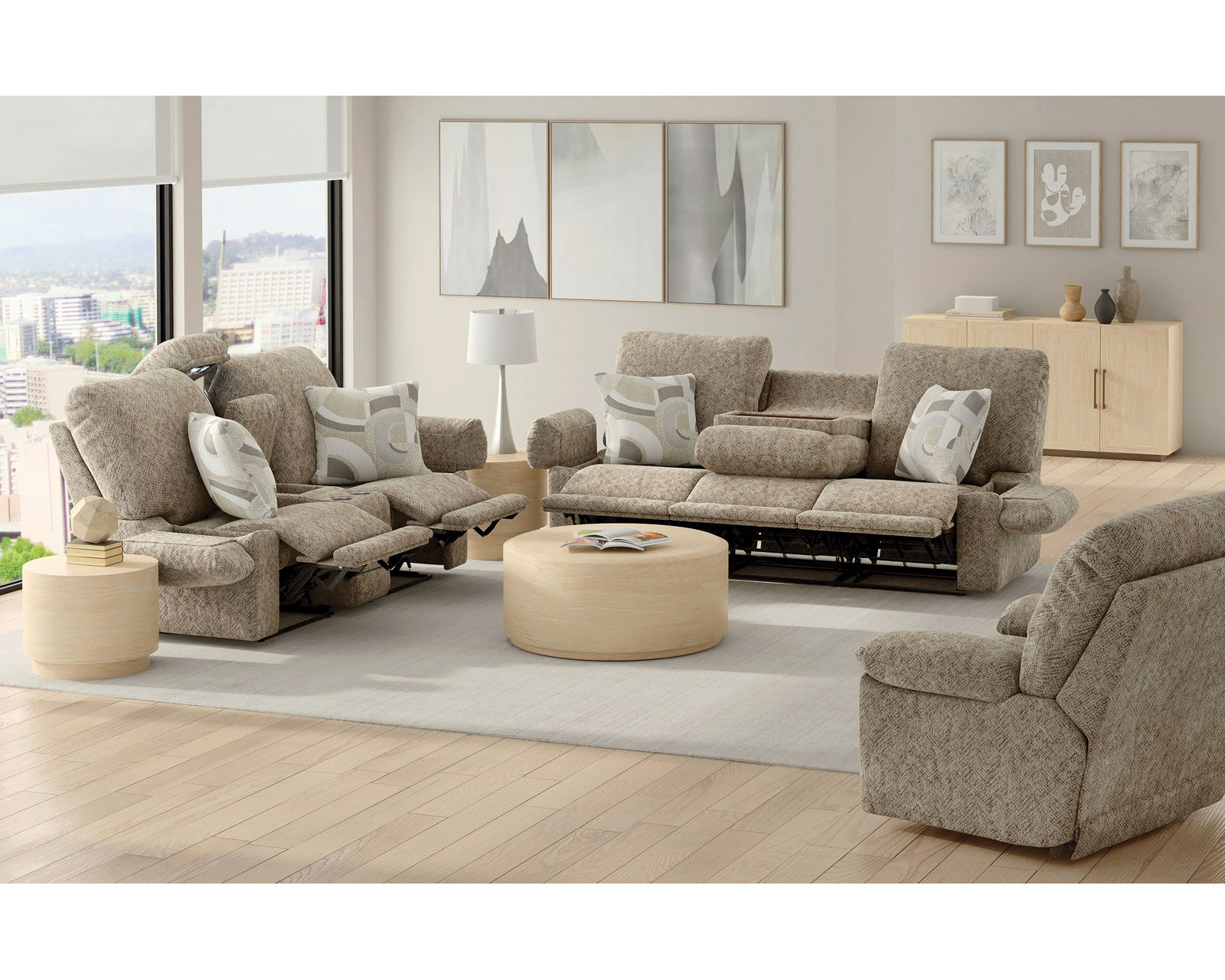 Beacon 88" Lay Flat Triple Reclining Sofa with Center Drop Down Table and Arm Storage - The Perfect Seat After Every Long Day.