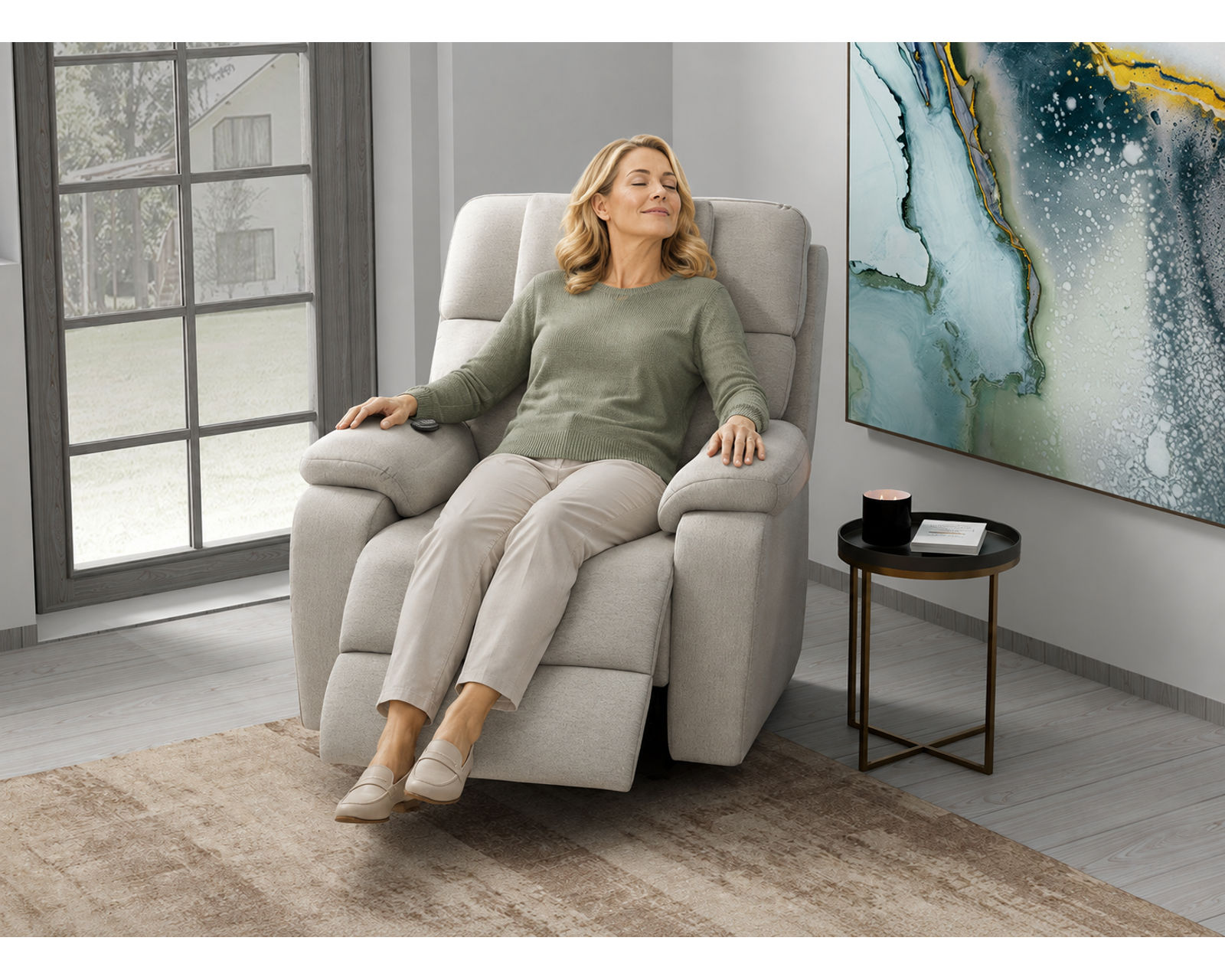 Dreamtime Power Headrest Lay Flat Recliner with CR3 Heat, Massage, Zero Gravity & Nanobionic Performance Fabric (three colors) - The Power to Relax Your Way.