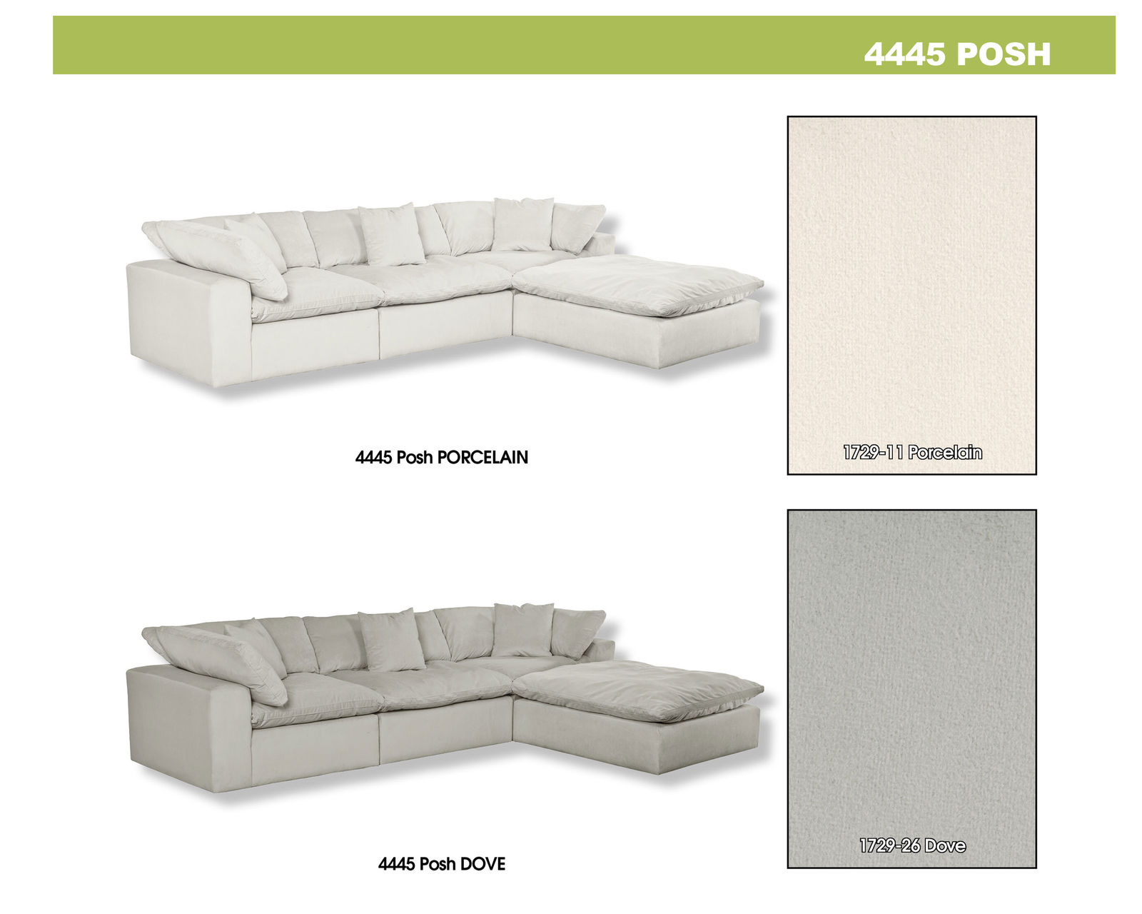 Posh Modular Sectional ( high performance fabric) includes pillows - 2 colors - Two Colors