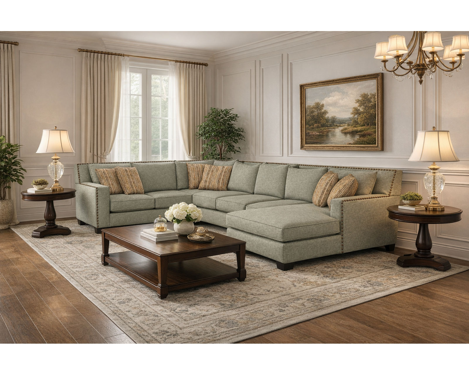 Luckenbach Stationary Sectional  (+100 Standard and Performance Fabrics) -  Layout H: Three Piece Sectional 102" x 160" x 71"